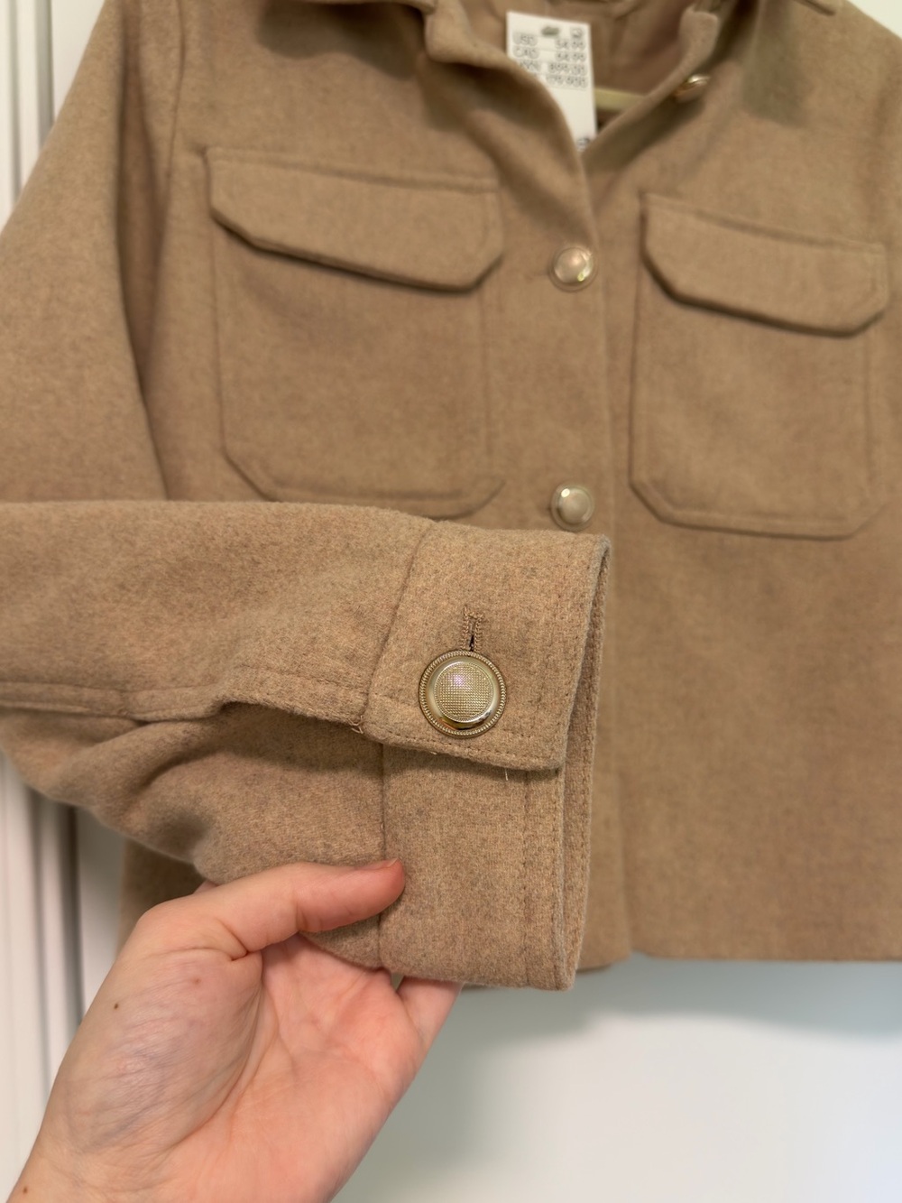Cropped Camel Felt Button Front Jacket - Picture 4 of 6